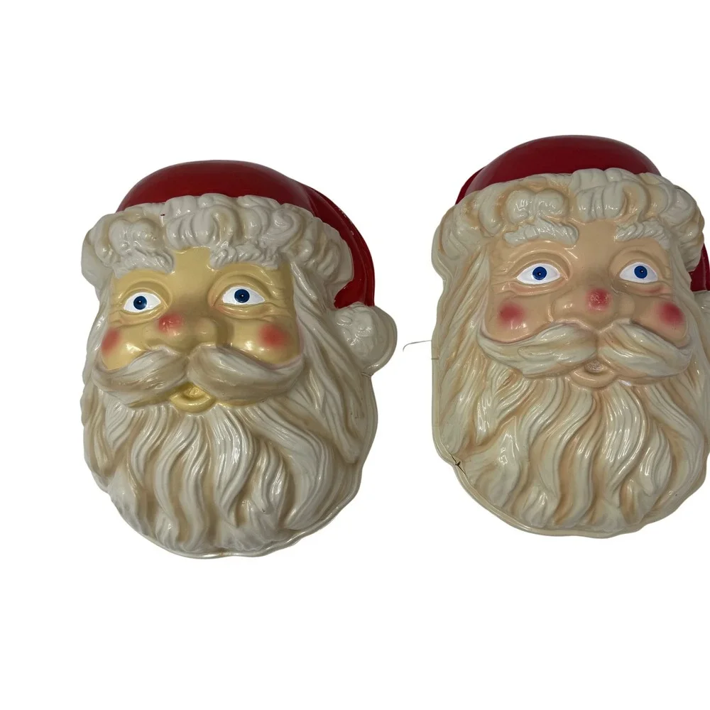 Vintage‎ Plastic Santa Claus Face Mask Thin Plastic Large 12x9x6 Lot of 2